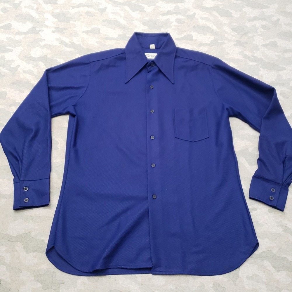 Vintage Spire Shirt Mens Large Blue 70s Pocket Long Sleeve Button-Up